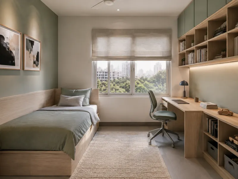 The grow-with-me room: A straightforward bed and desk arrangement leaves space for interests to change, with books and everyday toys easy to put away.