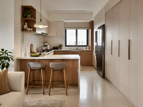 Breakfast peninsula: Peninsula, Sand laminate and Oak veneer