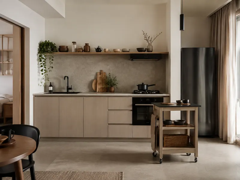 Open shelf studio kitchen