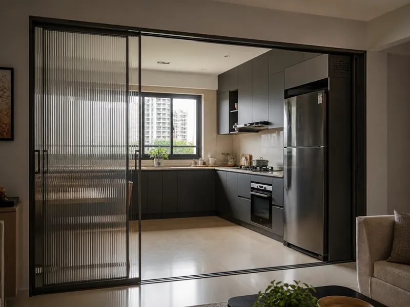 Glass partition kitchen